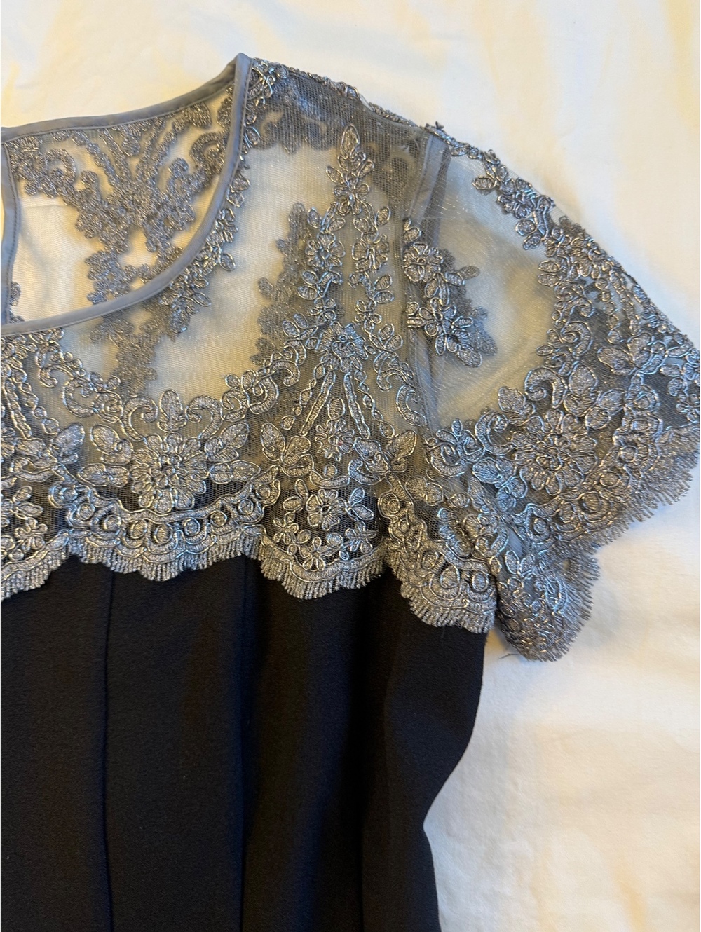 Chetta B Black Dress with Gray Lace Overlay, Size 8 - Picture 7 of 12